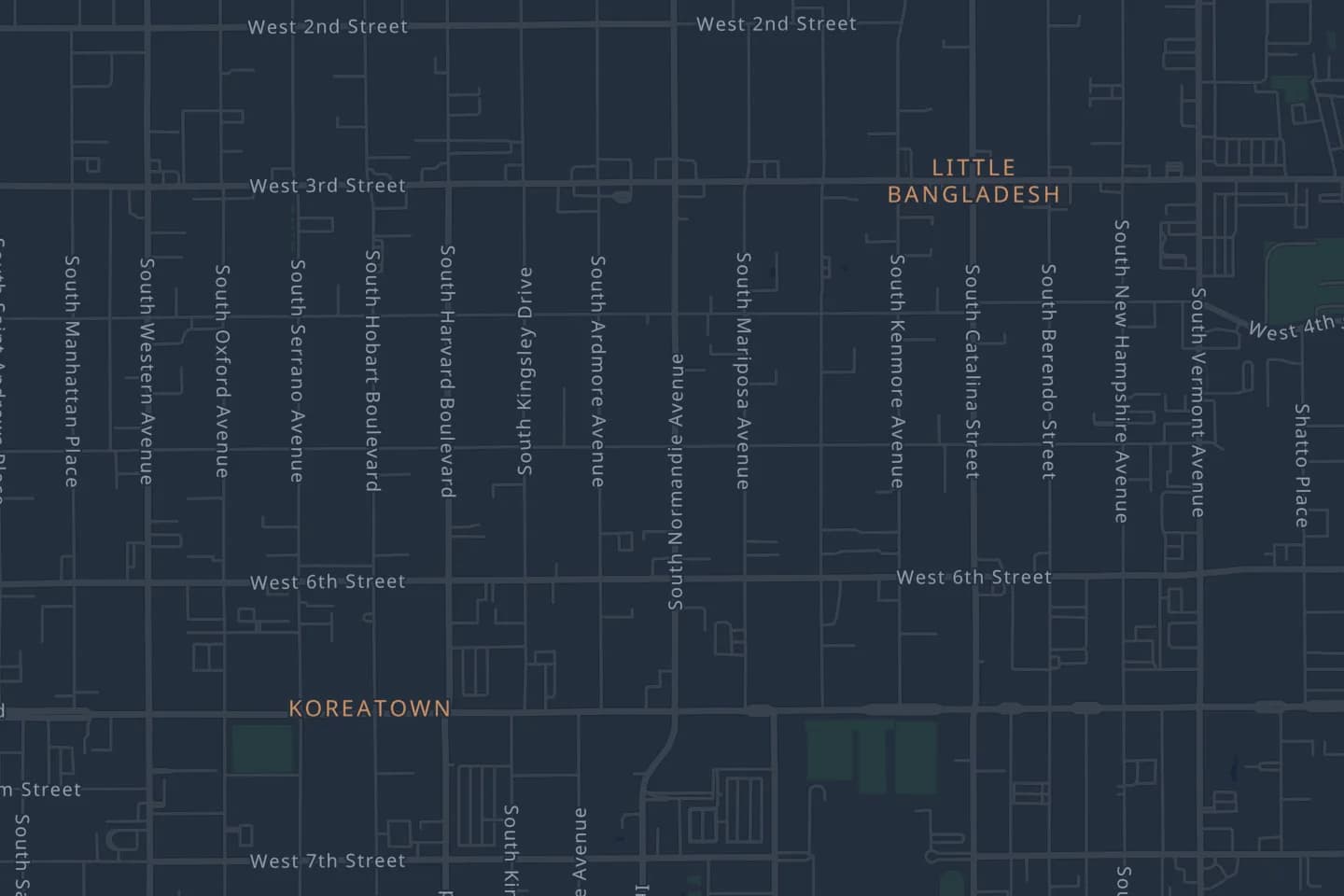 The Fogbreaker map showing the Koreatown neighborhood in Los Angeles outlined in orange, with fog cleared along the streets that have been walked